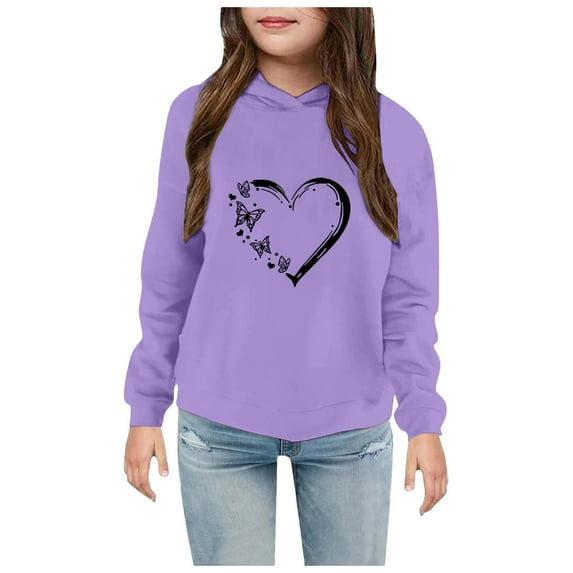 Zshosam Girls Hoodies Teen Hoodies for Teen Girls Trendy Fashion Long Sleeve Hooded Sweatshirt Kid Clothes Size 6T 7T,(Purple 6-7 Years)