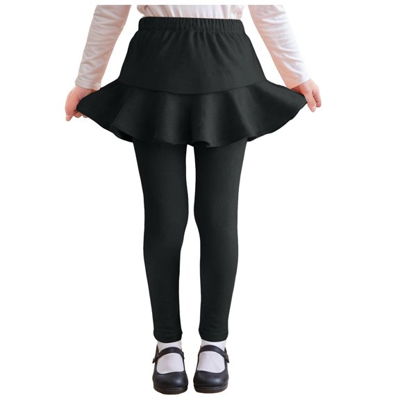 Zshosam Girls Leggings Warm School Uniform Pants Stretchy Soft Legging with Skirt(Black,3-4 Years)