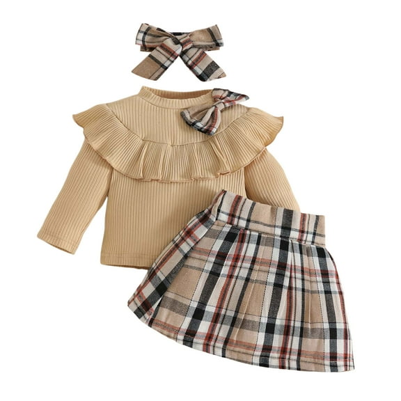 Zshosam Girls Outfits Fall Toddler Girl Fall Clothes Baby Turtleneck Solid Knitted Pullover Top A-Line Button Mini Skirt Set Girls Oufits Size 2T 3T,(Khaki 2-3 Years)