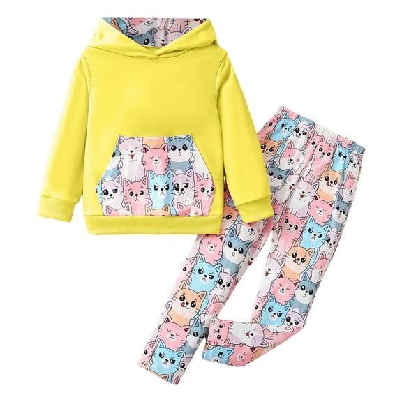 Zshosam Girls Outfits Sets Fall Girls Pullover Hoodie and Jogger Sweatpants Clothing Set - Little and Big Girl Size 100,(Yellow 100)
