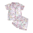 thumbnail image 1 of Zshosam Girls Pajama Set Girls Pajamas 2 Piece Set Summer Short Sleeved Button Down Tops Shorts Sleepwear Loungewear Sets Comfy Nightwear Size 18 24 Months,(Light Pink 18-24 Months), 1 of 7