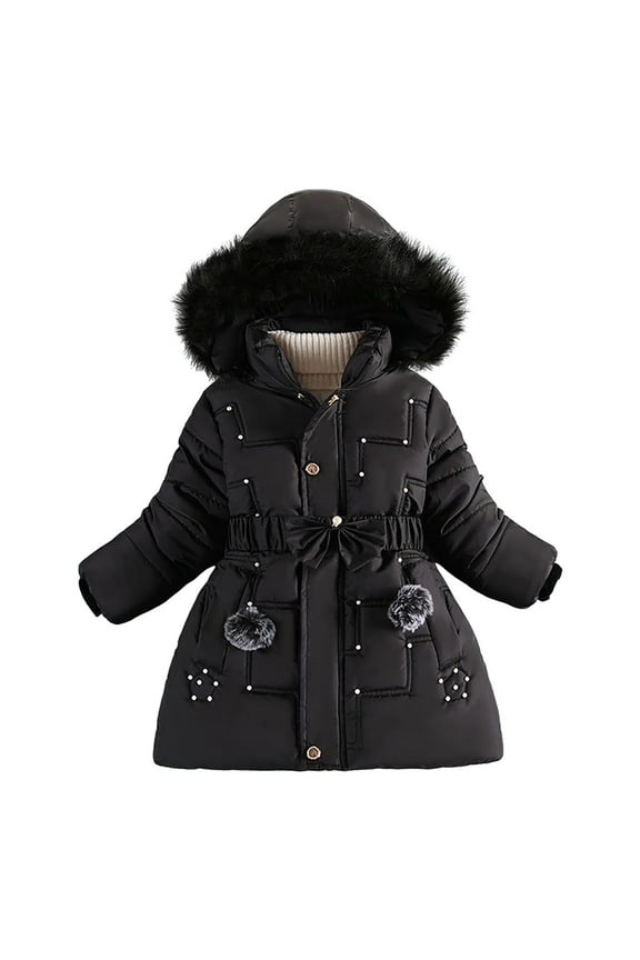 Girls Puffer Coat Toddler Baby Girls Coat Down Alternative Winter Warm Hooded Jacket Coats Cute Padded Light Puffer Jacket Zipper Cable Outwear for Infant Size 6T 7T,(Black 6-7 Years)