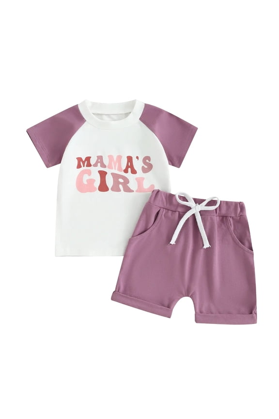 Girls Shorts Sets 2 Pieces Outfits Girls' Summer Shorts Set 2 Piece Clothes Outfits Drop Shoulder T-shirt & Short Set Size 2T 3T,(Light Purple 2-3 Years)