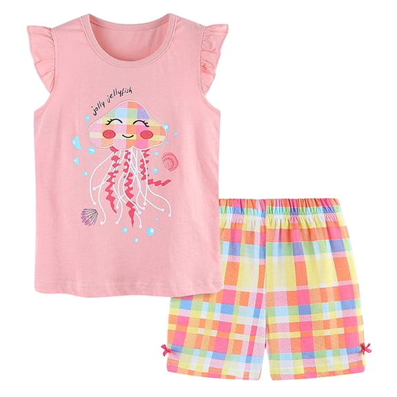 Zshosam Girls' Shorts Sets Little Girls Summer Clothes Set Teen Girls 2-Piece Outfit Casual T-Shirt + Shorts Size 6T 7T,(Pink 6-7 Years)