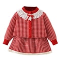 thumbnail image 1 of Zshosam Girls Skirt Fall Girls Elegant Cable Knit Sweater Outfit Knit Cardigan and Skirt Sets Size 5T 6T,(Red 5-6 Years), 1 of 5