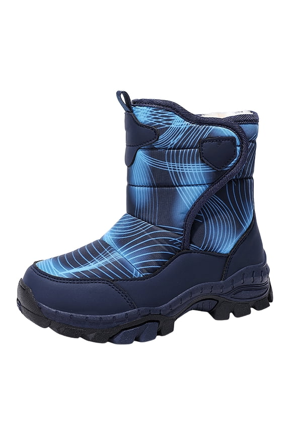 Girls Snow Boots Boys Girls Boots Toddler Boys Girls Fall Winter Boots Outdoor with Hook and Loop Size 2,(Navy Big Kids 2)