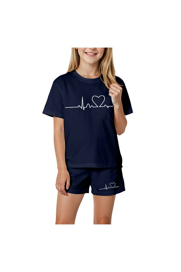 Girls' Summer Shorts Set Girls 2 Piece Outfits Athletic Ruffle Short Sets Crop Tank with Shorts Size 5T 6T,(Navy 5-6 Years)