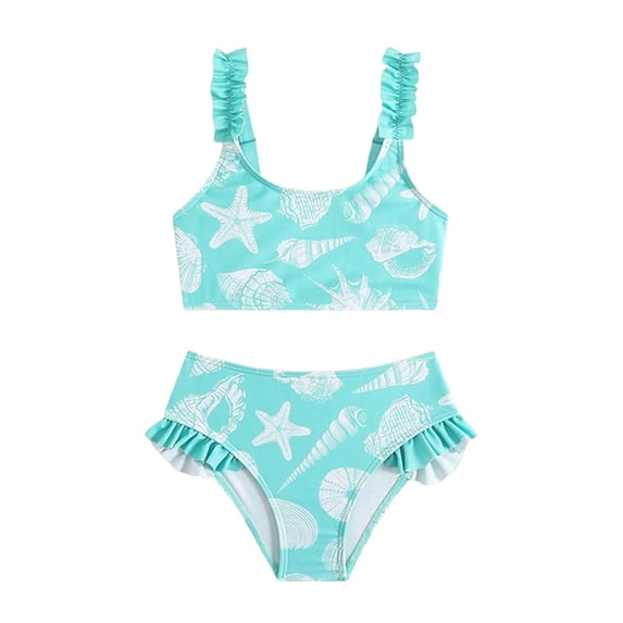 Zshosam Girls Swimsuit with Shorts Girls Swimsuit Bikini Set Solid Color Two Piece Bathing Suit with Chest Pad Adjustable Straps Swimwear Size 3T 4T,(Sky Blue 3-4 Years)