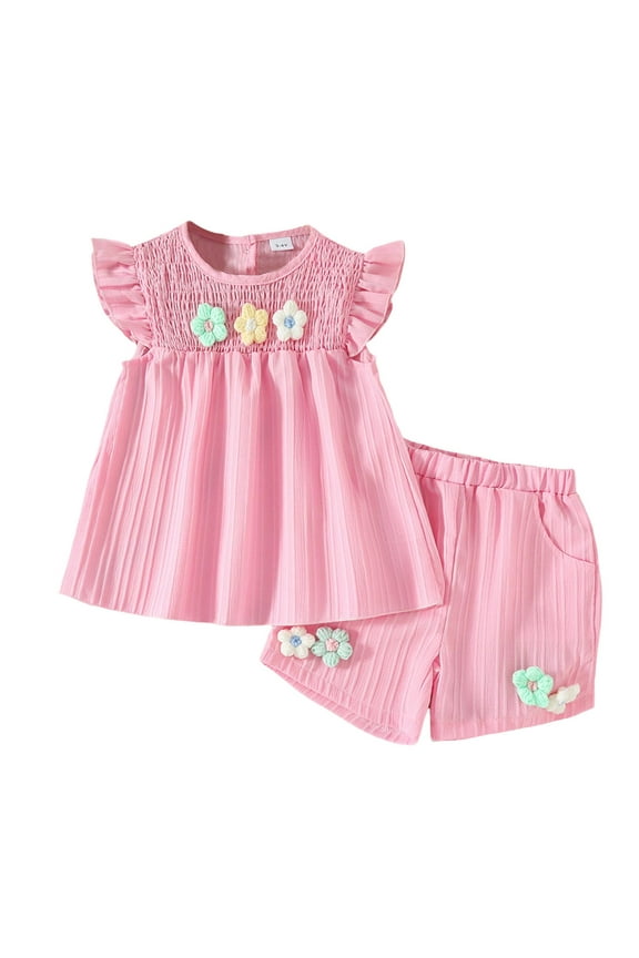 Girls Tank Top And Shorts Set Girls Summer Outfits 2 Piece Set Girls Short Sets Cute Ruffle Top and Shorts Size 12 18 Months,(Pink 12-18 Months)
