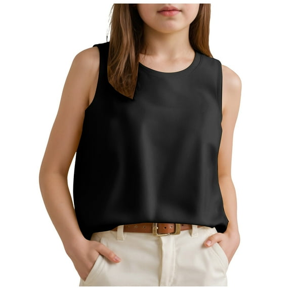 Zshosam Girls Tank Tops Girls Camisole Tank Tops Cotton Tagless Cami Sleeveless Spaghetti Undershirts for Gymnastics Dancewear (Black,4-5 Years)
