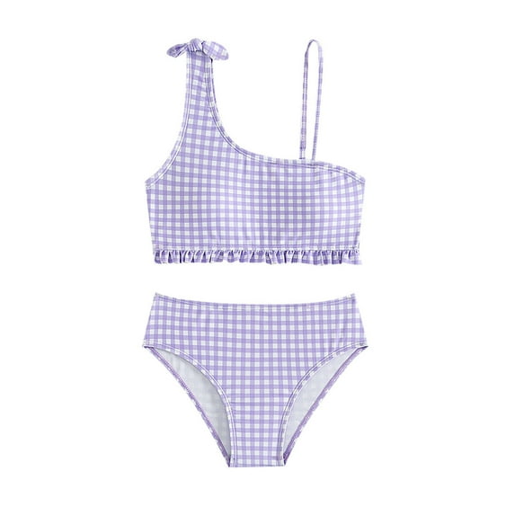 Zshosam Girls Tankini Set Baby Swimsuit Toddler Girl Bathing Suit Summer Stripe Bikini Set Beach Two Piece Swim Wear Size 5T 6T,(Purple 5-6 Years)