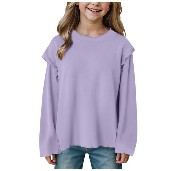 Zshosam Girls Tees Girls Long Sleeve T Shirts Kids Crewneck Fall Winter Tops Basic Tees Size 3T 4T,(Light Purple 3-4 Years)