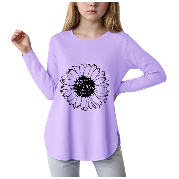 Zshosam Girls Tees Long Sleeve Kids Little Girls Casual Long Sleeve T Shirts Crewneck Tunic Tops Teen Color Block Tee Blouses Autumn Clothes Winter Size 7T 8T,(Purple 7-8 Years)