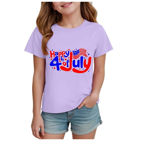 Zshosam Girls USA Shirt Toddler Kids Toddler Girls 4th of July T-Shirt Coquette Bowknot Patriotic USA American Flag Independence Day Top Size 11T 12T,(Purple 11-12 Years)