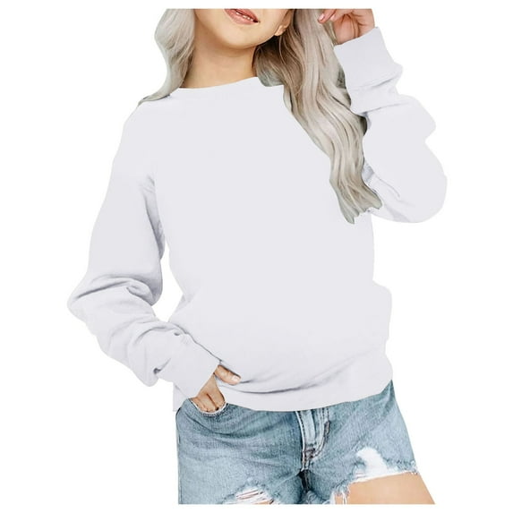 Zshosam Graphic Crewneck Sweatshirt Girls Sweatshirts Kids Casual Long Sleeve Loose Tops Fall Comfy Lightweight Pullovers,White 12-13 Years