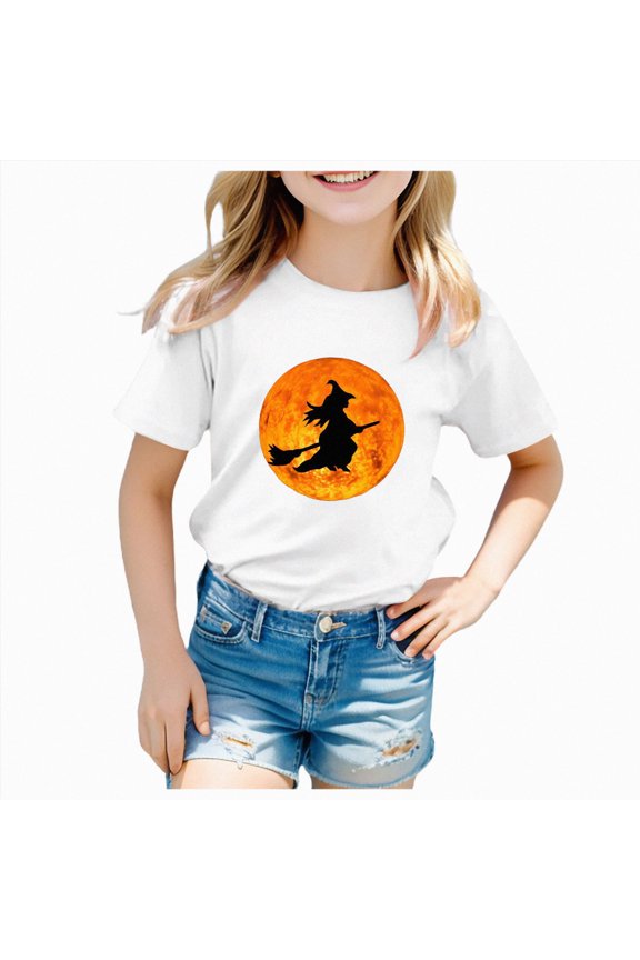 Halloween Shirts for Kids Girls Halloween Shirt Cute Pumpkins Ghost Short Sleeve Tees Graphic Tshirts Size 8T 9T,(White 8-9 Years)