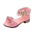 thumbnail image 1 of Zshosam High Heels for Girls Girls Sandals Wedge Low Heels Round Open Toe Flower Girls Shoes Ankle Strap Party Little Big and Kids Dress Shoes Size 1.5,(Pink Big Kids 1.5), 1 of 9