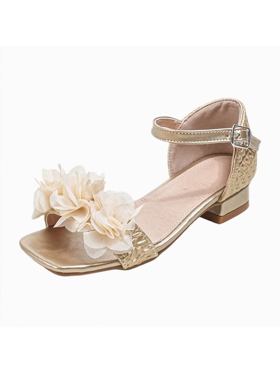 High Heels for Kids Toddler Little Big Kid High Heels Flower Girls Party Dress Shoes Sparkly Pump Sandals Size 12,(Gold Little Kids 12)