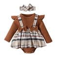 thumbnail image 1 of Zshosam Infant Girl Fall Bodysuits Baby Girl Bodysuit Long Sleeve Plaid Romper Fall Winter Clothes Size 0 3 Months,(Brown 0-3 Months), 1 of 6