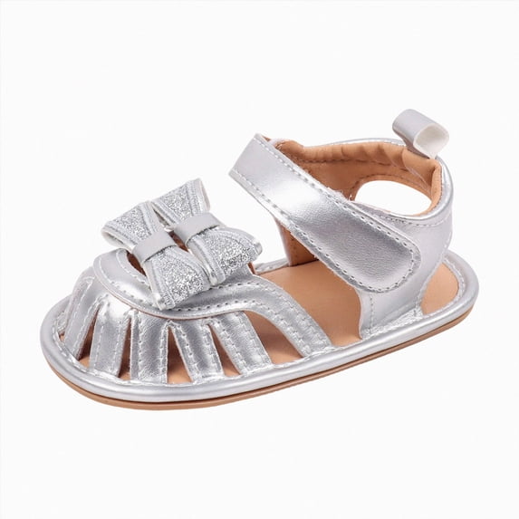 Zshosam Infant Girl Shoes Baby Infant Girls Boys Sandals Non Slip Rubber Sole Summer Beach Outdoor First Walker Crib Shoes Size 3,(Silver Infant 3)