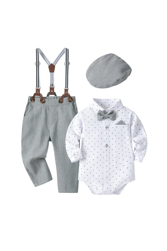 Infant Tuxedo Boys Suit Formal Set Baby Clothes Boy Gentleman Wedding Bearer Outfits Size 9 12 Months,(Grey 9-12 Months)