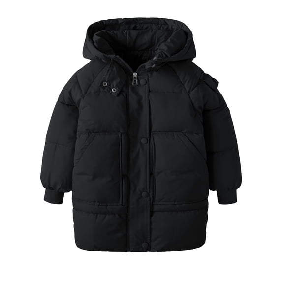Zshosam Jackets for Girls Snow Girls' Reversible Lightweight Puffer Jacket Hooded Water Resistant Winter Coat Size 6T 7T,(Black 6-7 Years)