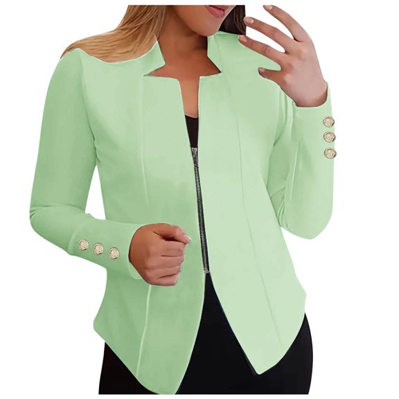 Zshosam Women's Casual Jackets 2024 Fall Clothes Long Sleeve Open Front Cropped Coat Outwear(Light Green,XL)