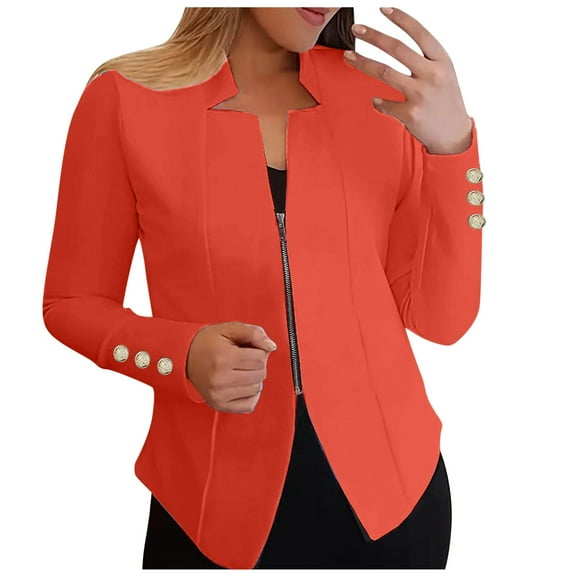 Zshosam Jackets for Women Casual Fall Winter Long Sleeve with Pockets Solid Color Coat Cold Weather Fashion(Orange,M)