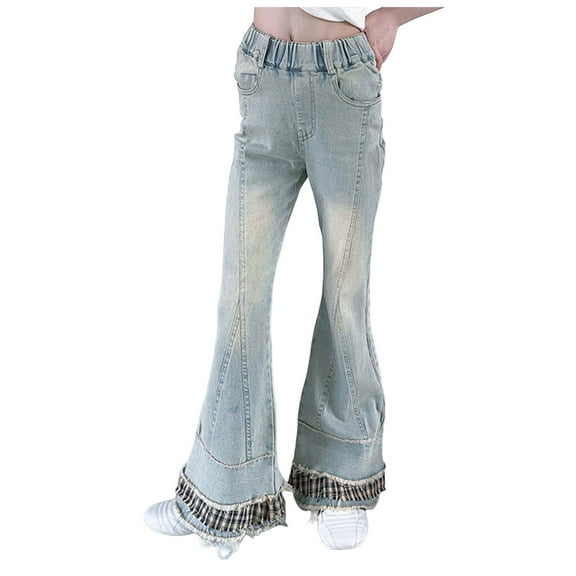 Zshosam Jeans for Girls High Waisted Girls Jeans Baggy Pants Wide Leg/Flare/Skinny Denim Ripped Teen Clothes Outfits Casual Kids Size 4T 5T,(Blue 4-5 Years)