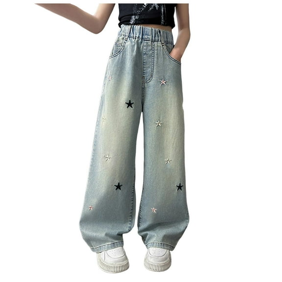 Zshosam Jeans for Teens with Bows Girls Slim Jeans,Elastic Waistband Inside Baby Little Big Girl Ripped Holes Denim Pants Size 11T 12T,(Light Blue 11-12 Years)