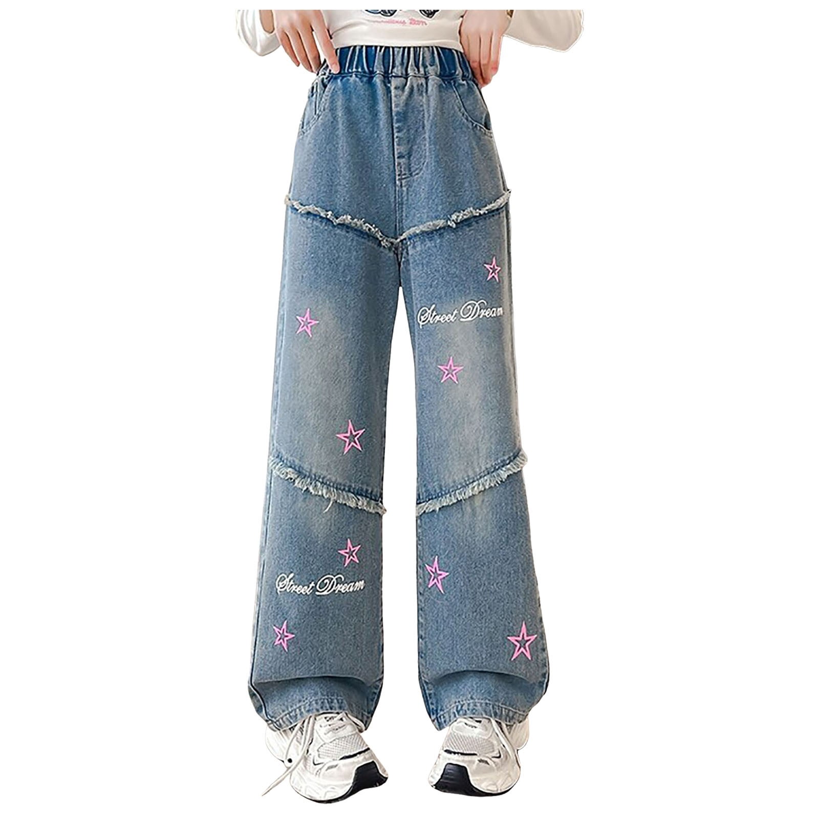 Zshosam Jeans for Teens Girls Girls Wide Leg Jeans Kids Elastic