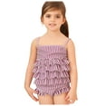 thumbnail image 1 of Zshosam Kids Bathing Suits Girls Toddler Girl Swimsuit Cute Pattern Print One Piece Ruffle Shoulder Strap Bathing Suit Size 3T 4T,(Purple 3-4 Years), 1 of 9