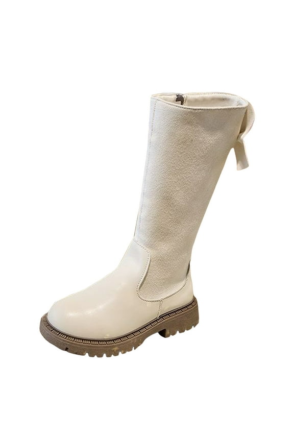 Kids Boots Cowgirl Girls Lace Up Mid Calf Combat Boots Fashion Round Toe Side Zipper Sole Boot For Toddler Little Kid Big Kid Size 1.5,(White Big Kids 1.5)