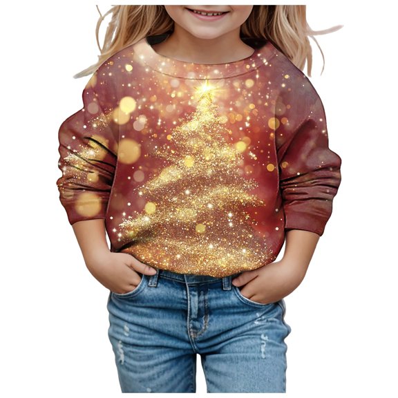 Zshosam Kids Christmas Sweatshirts for Girls Girl's Cute Graphic Crew Neck Christmas Sweatshirt Long Sleeve Pullover Tops T Shirt Size 6T 7T,(Red 6-7 Years)