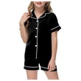 thumbnail image 1 of Zshosam Kids Pajamas Girls Fleece Kids Toddler Girl Pajamas Satin Button Down Shirt Top and Shorts 2pcs Pjs Sets Sleepwear Size 2T 3T,(Black 2-3 Years), 1 of 4