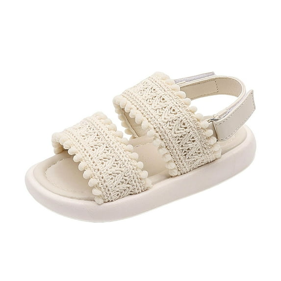 Zshosam Kids Sandals Girls Toddler Girl Sandals -Flower Girl Dress Shoes Open Toe Little Kid Summer Flats (Beige,11)