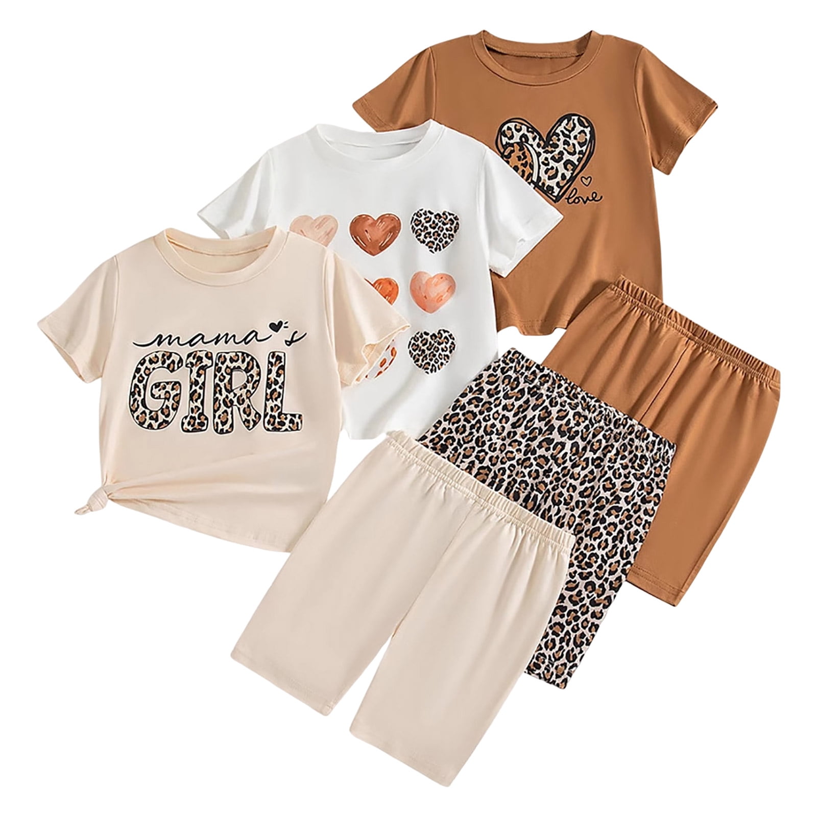 Zshosam Kids Shirt Girls Baby Girls and Toddler Sleeveless Tank Top and Shorts 6-piece Set Size 3T 4T,(Khaki 3-4 Years)