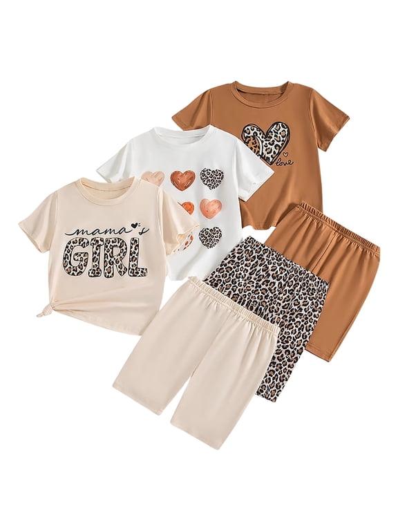 Kids Shirt Girls Kids Girl Clothes Tie Dye Print Short Sleeve Top and Shorts Toddler Girl Summer Outfits Short Set Size 5T 6T,(Khaki 5-6 Years)