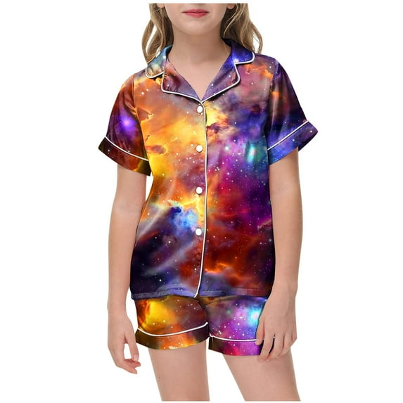 Zshosam Kids Silk Pajamas Girls Silk Pajamas Little Baby Girls Boys Pajamas Set Satin Silk Short Sleeves Sleepwear 2 Piece Button Down Classic Loungewear Shorts Size 10T 11T,(Orange 10-11 Years)