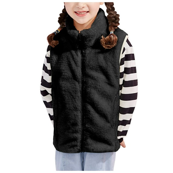 Zshosam Kids Weighted Vest Boys Full Zip Polar Fleece Vest Sleeveless Outwear Warm Jacket with Pockets Size 4T 5T,(Black 4-5 Years)
