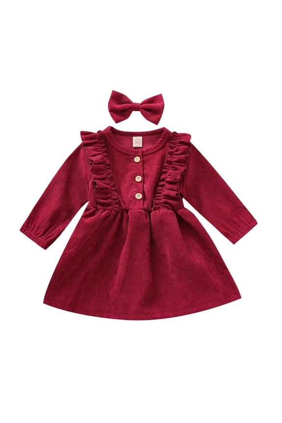 Little Girl Long Dress Girls Long Sleeve Dresses Kids Casual Crewneck Dress Size 2T 3T,(RD2 2-3 Years)