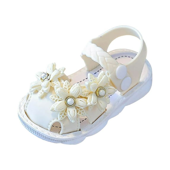 Zshosam Little Girl Sandals Girl's Strappy Leather Flats Sandal Cute Braided Dressy Toe Ring Slip On Slide Sandals Size 9,(Beige Toddler 9)