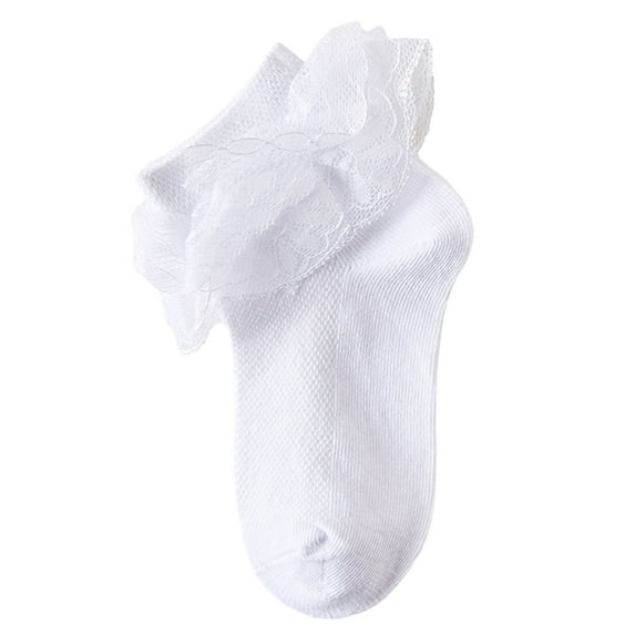 Zshosam Little Girls Cotton Lace Socks,Lace Ruffle Frilly Comfortable Princess Style Dress Socks(White,1-3 Years)