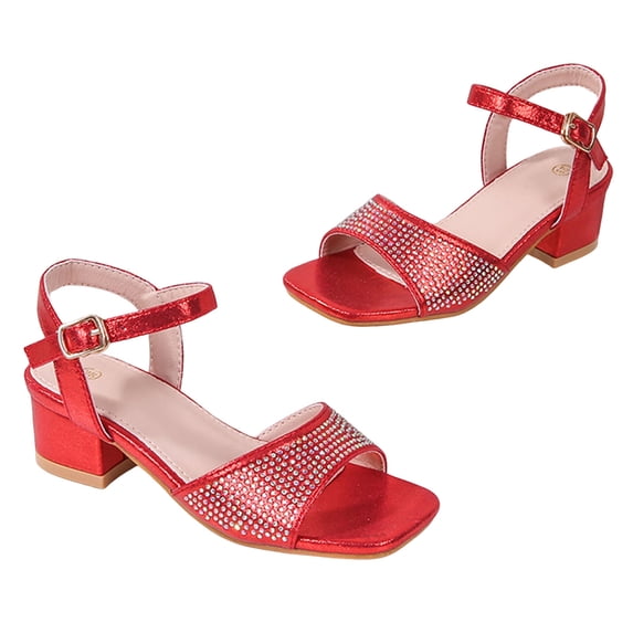 Zshosam Little Girls Heels Girls Dress Shoes High Heels Flower Girl Closed Toe Cross Strap Wedding Party Mary Jane Little Big Kid Pump Shoe Size 4,(Red Big Kids 4)