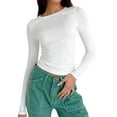 thumbnail image 1 of Zshosam Long Sleeve Shirts for Women Casual Crew Neck Basic Fall Tops Loose Fit Comfy(White,L), 1 of 6