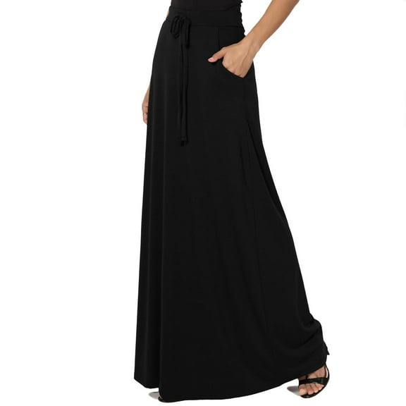 Zshosam Maxi Skirts for Women Ankle Length Skirt Casual Long Skirt High Waisted Maxi Skirt(Black,S)