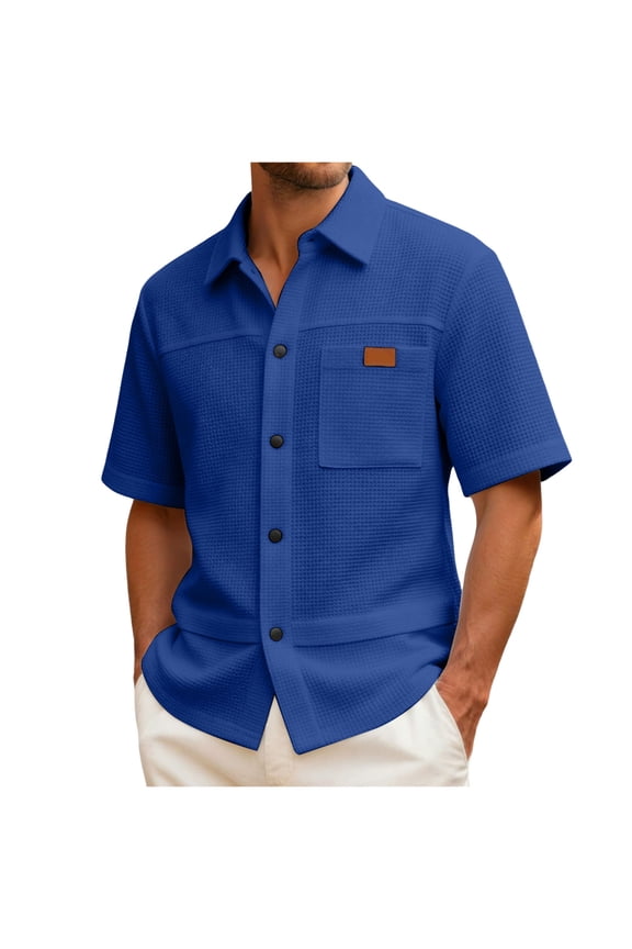 Men Button Down Shirt Mens Short Sleeve Slim Fit Dress Shirts Wrinkle Free Stretch Button Down Shirt with Pocket Size S,(Blue S)