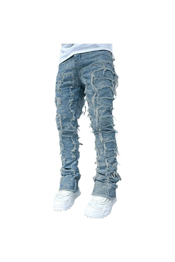 Men's Baggy Jeans Hip Hop Loose fit 90s Vintage Denim Pants Dance Skater Skateboard Pants Straight Leg Jeans(Sky Blue,XXL)