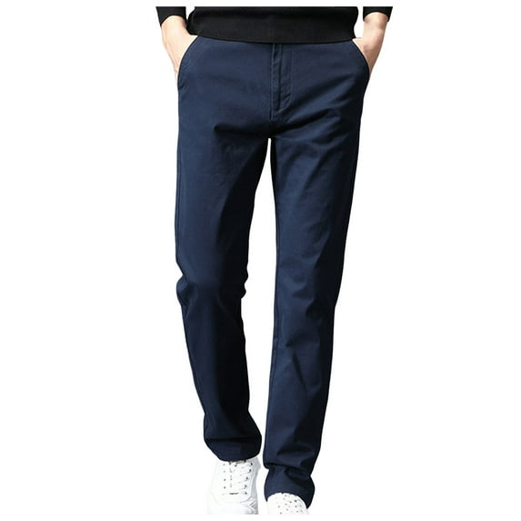 Zshosam Men's Chino Pants Casual Stretch Waist Tapered Trousers with Pockets(Blue,38)