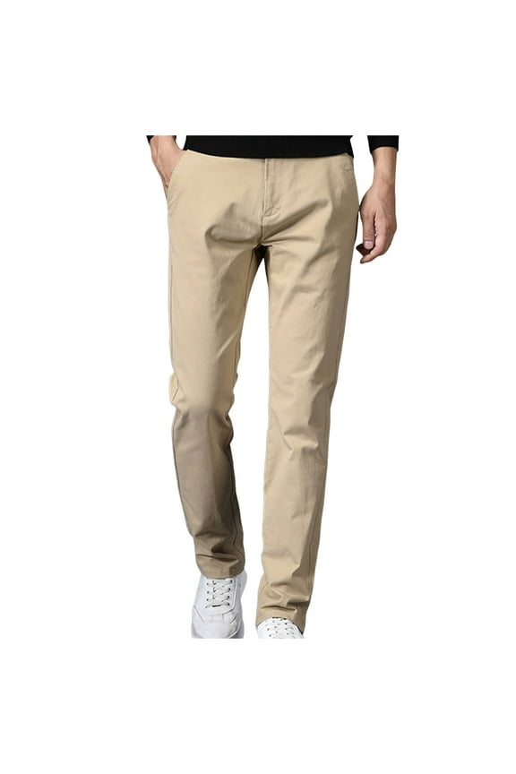 Mens Pants Men's Classic-Fit Expandable-Waist Flat-Front Dress Pant(Khaki,32)
